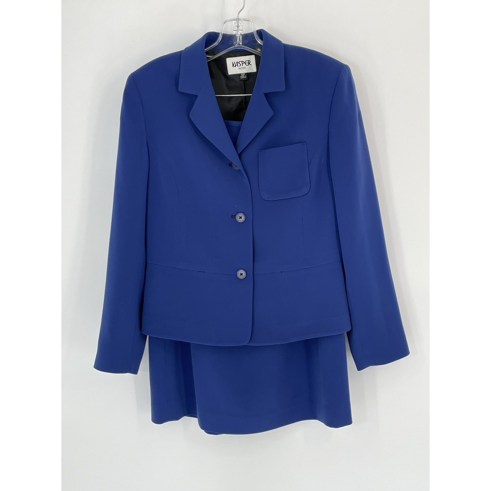 Kasper Women's size 10P Skirt Suit Blue 2 Piece Skirt & Blazer Lined EUC